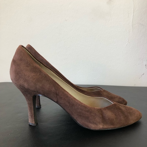 BP Brown Faux Suede Pointed Toe Pumps - Picture 1 of 5